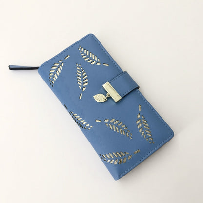 Women Wallet Pu Leather Purse Female Long Wallet Gold Hollow Leaves Pouch Handbag for Women Coin Purse Card Holders Clutch