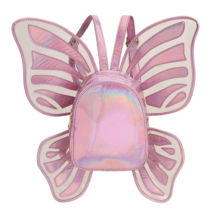 Fashion Women&#39;s Laser Mini Backpack Butterfly Angel Wings Daypack for Girls Travel Casual Daypack School Bag Holographic Leather