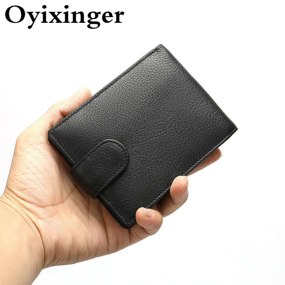 OYIXINGER Men&#39;s Wallet Casual Genuine Leather Bifold Wallet For Men RFID Thin Purse Male Multiple Card Holder Coin Pocket Small