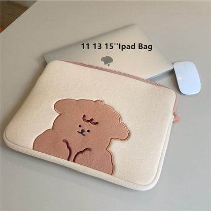 11 13 inch Laptop Tablet Case Korean Bear Dog Pouch For Macbook Air Pro Retina 9.7 10.8 13.3 15 15.6 Inch Ipad Inner Sleeve Bag