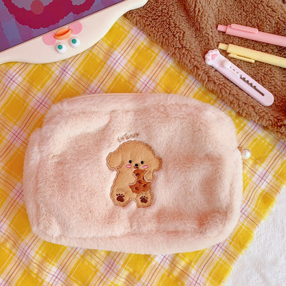 New Korea Fashion Women Pearl Cosmetic Bag  Japanese Cute Ins Bear Dog Pencil Makeup Storage Organizer Bag Pouch For Girls Bag