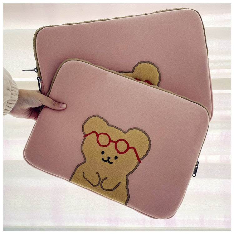 Korean Bear Laptop Case Cover For Cartoon Glasses Bear Ipad Pro 9.7 10.5 11 13 13.3 14.9 15 Inch Tablet Sleeve Inner Bag