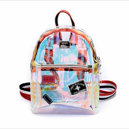 Transparent See Through Women Girls Backpack  PVC Female Laser Jelly Satchel Multi-use Mini Backpack Small School Bag /BY