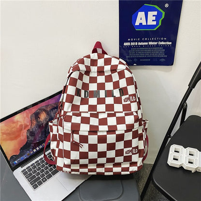 DCIMOR Fashion Plaid Women Backpack Men Cool Nylon Travel Bag Unisex Letter Printing Schoolbag College Girls Kawaii Bookbag Boys