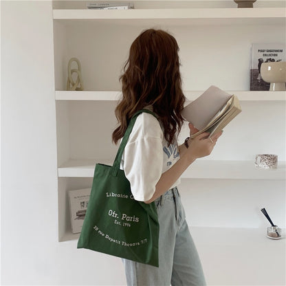 Women Canvas Shoulder Bag Paris Letters Print Shopping Bag Eco Cotton Linen Shopper Bags Cloth Fabric Handbag Tote For Girls