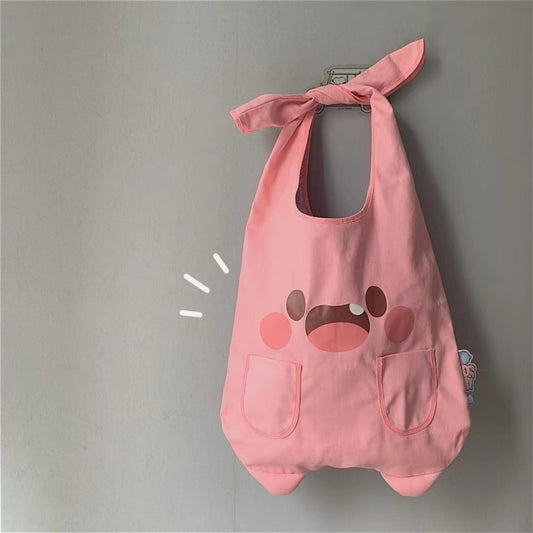 Japanese Kawaii Pink Monster Women Canvas Bag Cartoon Harajuku Chic Ins Shopper Bag Women Shoulder Bags Large Capacitypocket