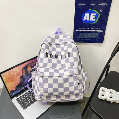 DCIMOR Fashion Plaid Women Backpack Men Cool Nylon Travel Bag Unisex Letter Printing Schoolbag College Girls Kawaii Bookbag Boys