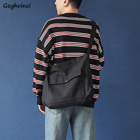 Large Capacity Messenger Bags Men Solid Black Preppy Couples Canvas Eco-friendly Ins Old Fashion Crossbody Harajuku Simple Bolsa