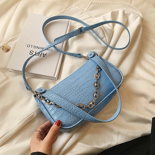 Stone Pattern Small PU Leather Baguette Underarm Crossbody Bags for Women Summer Branded Luxury Chain Shoulder Handbags