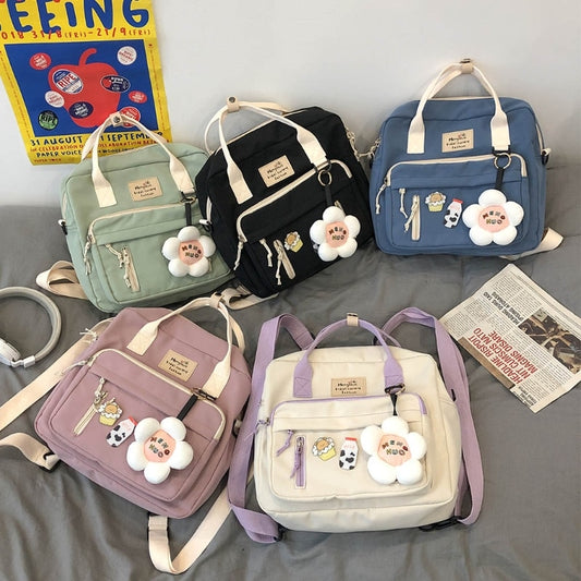 Lovely Multifunctional Backpack Teenage Girl Ring buckle Portable Travel Bag Female Small Schoolbag Badge Women Backpacks