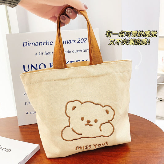 Women Canvas Shopping Hand Bag Cute Bear Dog Females Cotton Cloth Korean Ins Bag Eco Handbag Tote Reusable Grocery Shopper Bags