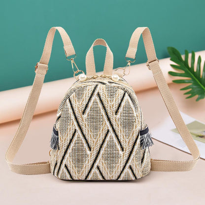 3 In 1 Anti Theft Women Straw Small Backpack Handmade Rattan Tassel Crossbody Girls Travel Bag Summer Beach Shoulder Bag