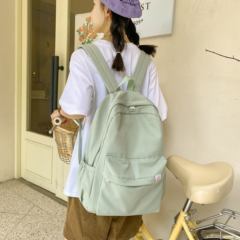 High Quality Waterproof Solid Color Nylon Women Backpack College Style Travel Rucksack School Bags for Teenage Girl Boys New