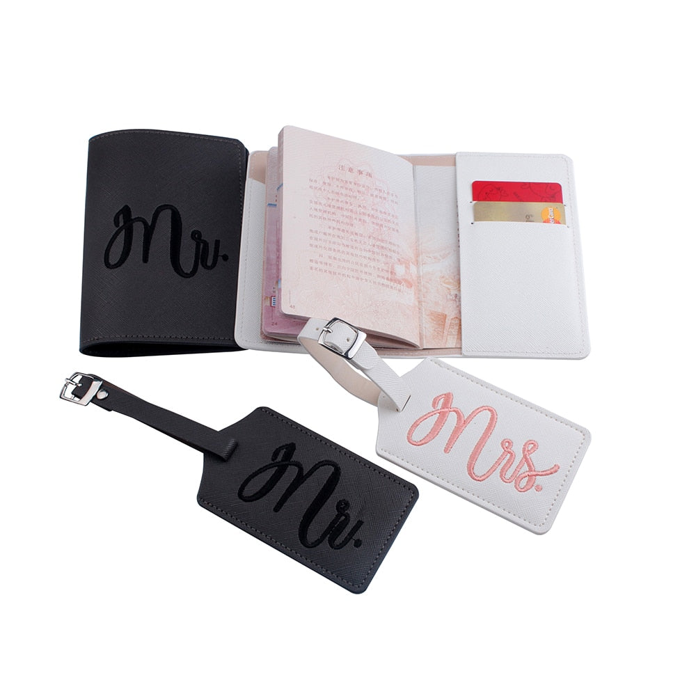 couple sets of Embroidery Mr Mrs Lover Couple wedding Passport Cover Case set Letter Women Travel Holder Passport Cover CH17LT36