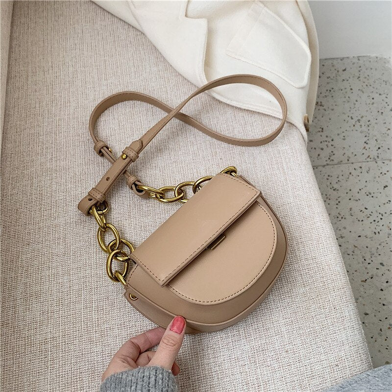 Casual Saddle Style Women Shoulder Bag High Quality Leather PU Crossbody Bag for Female Chains Cute Handle Handbag Women