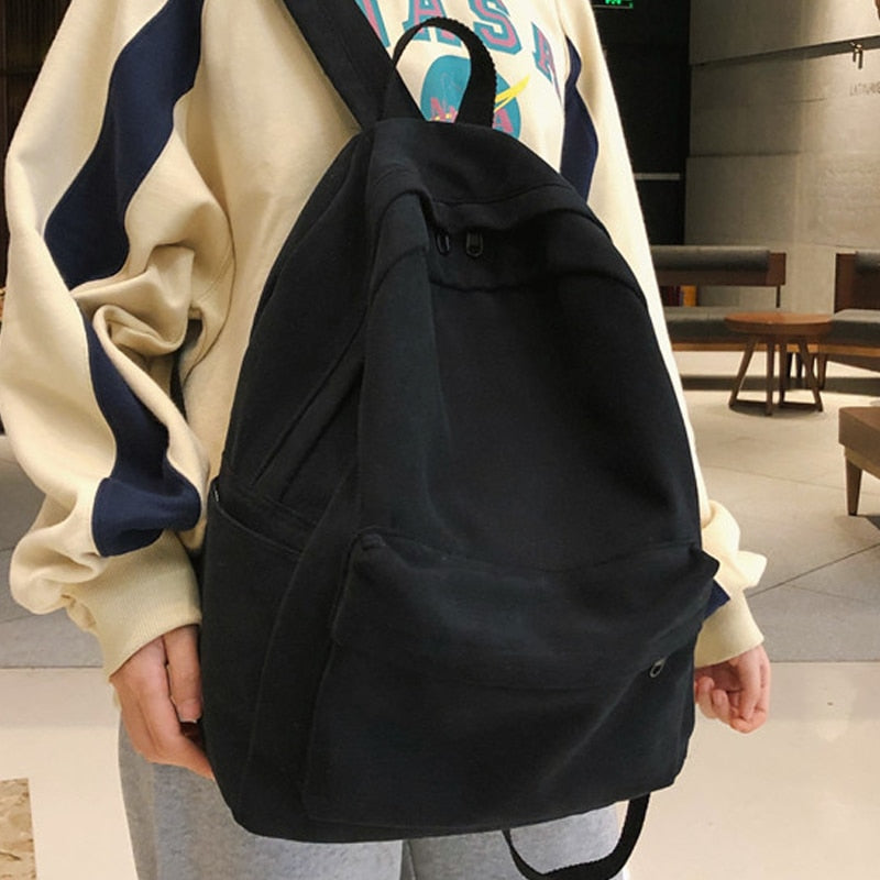 JOYPESSIE Fashion Female Bookbag Cotton Women Backpack for Teenagers Girl College Men Black School Bag Student Mochila