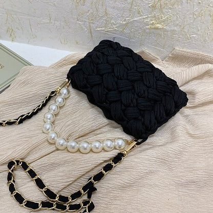 purses and handbags Handmade Cotton Crochet Women's Bag Pearl Chain Mini Portable Shoulder/Crossbody Bag