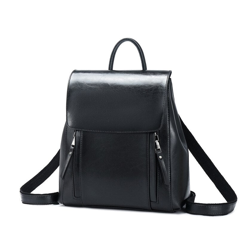 Women&#39;s Bag Real Fur Backpack Oil Wax Cowhide Backpack Ladies Retro Leather Schoolbag Fashion Shoulder Bag Women Handbags