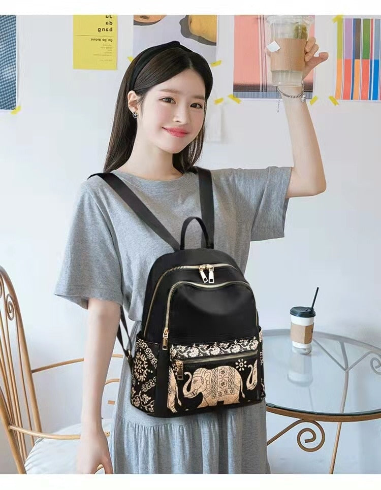 Waterproof Oxford cloth ethnic style middle-aged lady travel backpack