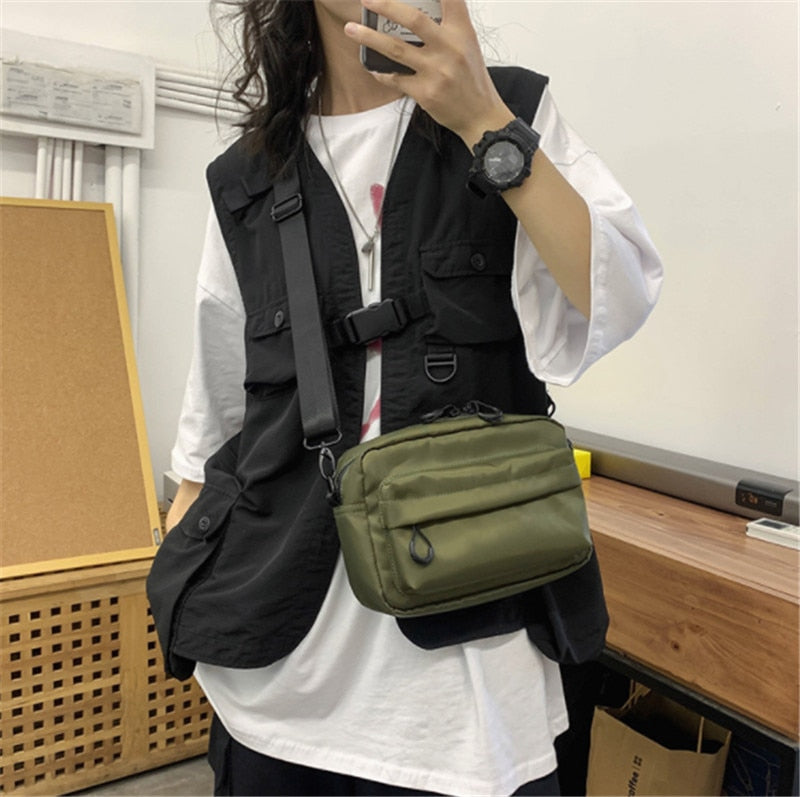 Casual Men Shoulder Messenger Bag Nylon Cell Phone Bag Unisex Crossbody Pack Travel Waist Pack Male Chest Pouch Backpak