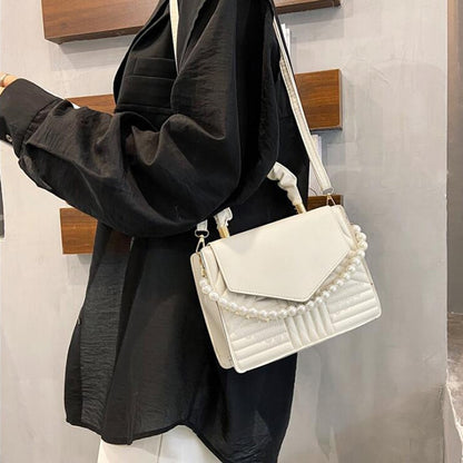 Women Pearl Chain Purse Lattice Clutch Small Crossbody Shoulder Bag with Strap Leather Crossbody Bags For Women Top Handle Bag