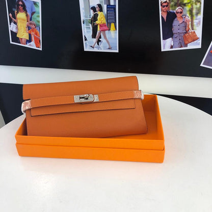San Maries Genuine Leather Women Wallet Female Long Clutch Lady Walet Portomonee Rfid Luxury Brand Money Bag With Orange Box