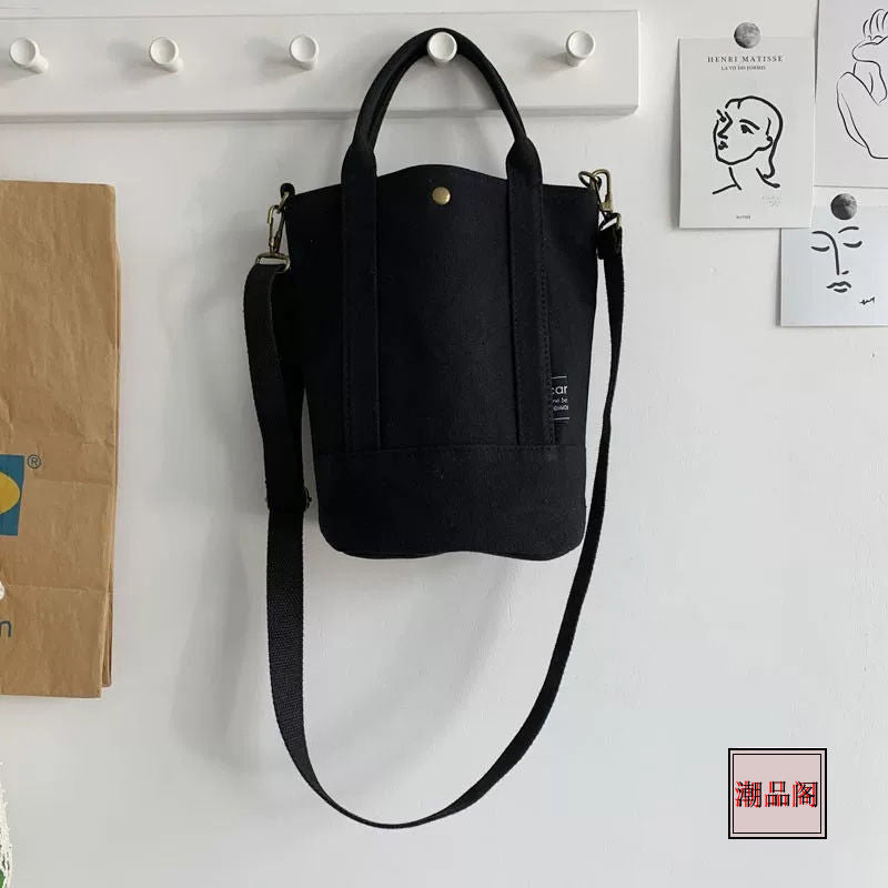 Bag Female New Korean Version Of The Wild One-Shoulder Canvas School Bag Multi-Function Lunch Large-Capacity Bucket Handbag