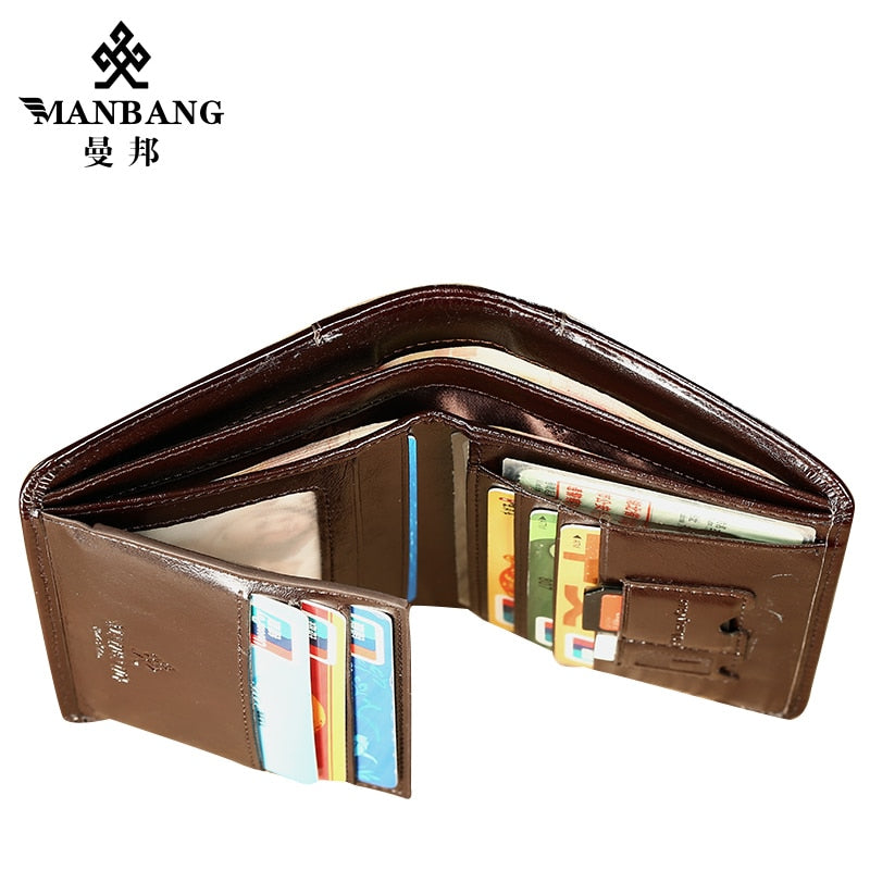 ManBang Classic Style Wallet Genuine Leather Men Wallets Short Male Purse Card Holder Wallet Men Fashion High Quality