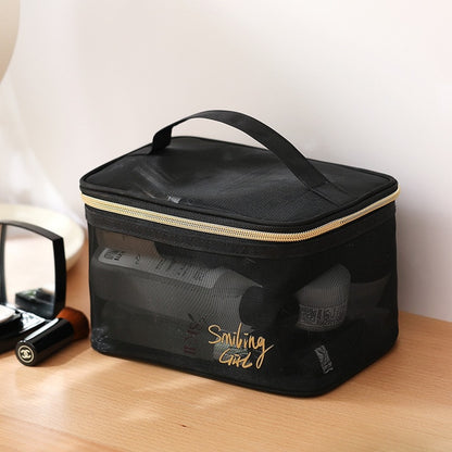 1Pc Black Mesh Women&#39;s Cosmetic Bag Transparent Travel Comsetics Organizer Case Fashion Small Large Toiletry Makeup Bag Kits Box