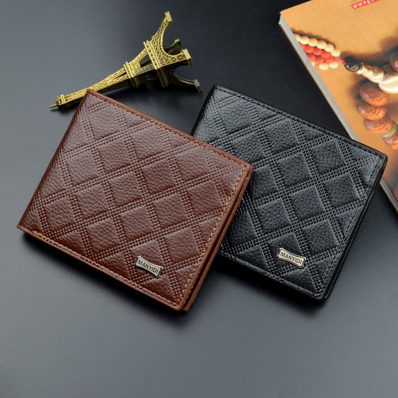 Grid pattern Europe and America Business Casual Fashion Section Embossed Wallet New Men&#39;s Short Wallet Large Capacity Wallet