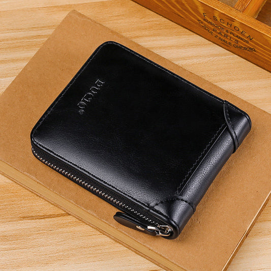 New Vintage Short Mens Wallet High Quality Business Purses Retro Small Leather Wallet Men Luxury Card Holder Zipper Coin Purse