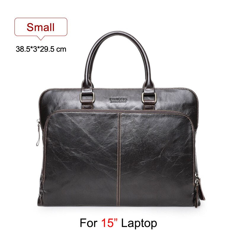 CONTACT&#39;S Business Men Laptop Bag for 15 inch Genuine Leather Briefcase Large Capacity Handbag Leather Computer Laptop Bags Male