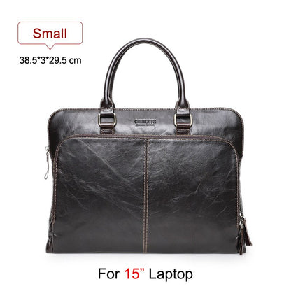 CONTACT&#39;S Business Men Laptop Bag for 15 inch Genuine Leather Briefcase Large Capacity Handbag Leather Computer Laptop Bags Male