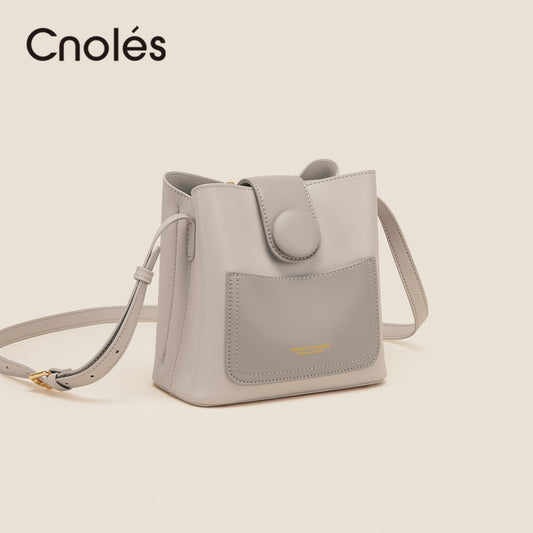 Cnoles Cowhide Bucket Bag for Women Shoulder Bags Lady Genuine Leather Crossbody Bag Elegant Female Messenger Bags