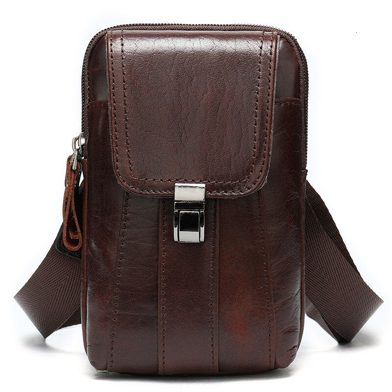 Luxury Brand Genuine Leather Shoulder Bag Men Messenger Bags Small Casual Flap Zipper Design Male CrossBody Bag Phone Pocket