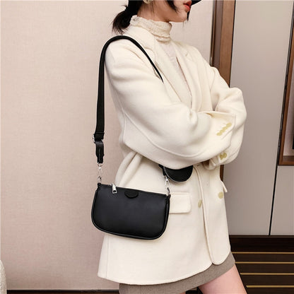 Fashion Black Shoulder Bags New Women Clutches Designer Leather Wide Shoulder Strap 2-IN-1 Messenger Bag Female Handbag