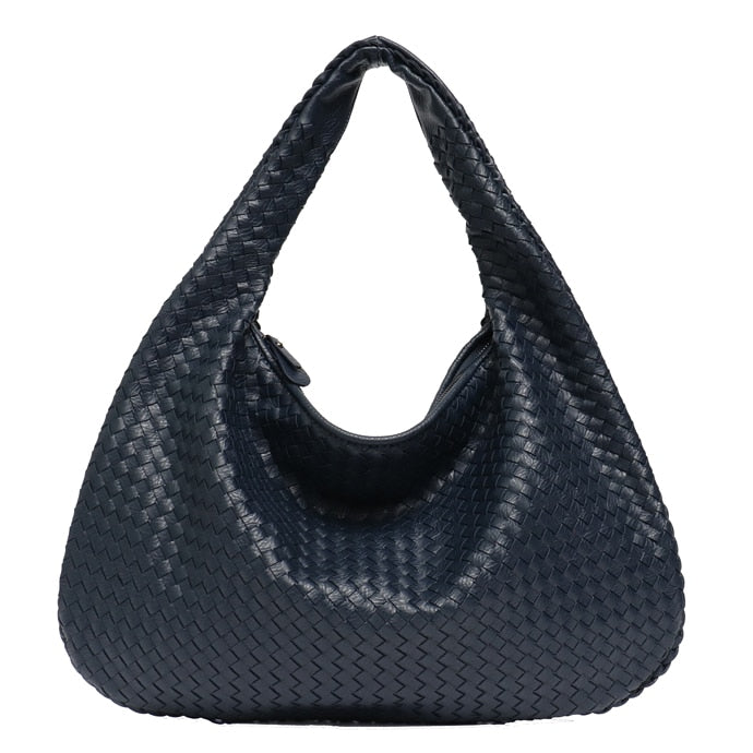 SC Brand New Vegan Leather Hobo Bag Handmade Woven Casual Female Handbag Big Capacity Patchwork Zipper Women Shoulder Bags