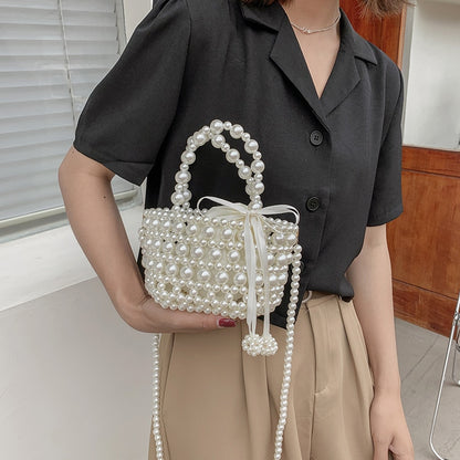 Luxury Pearl Woven Handbag Chain Shoulder Bags for Women Summer Travel Hollow Brand Designer Female Crossbody Bag