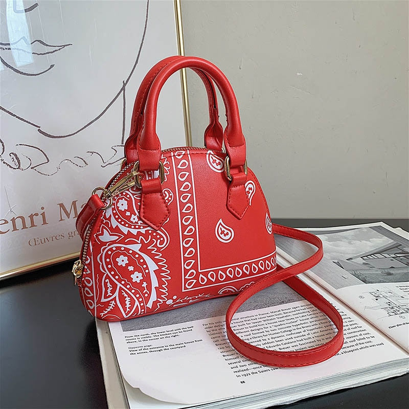 Fashion PU Leather Small Crossbody Shoulder Bag For Women Luxury Handbags Ladies Cashew Flower Fisherman&#39;s Hats and Handkerchief