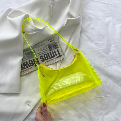 Summer Women&#39;s Transparent Jelly Bag Female Hobos Beach Shoulder Bags Candy Color Ladies Underarm Bag Hot Girls Purse Handbags