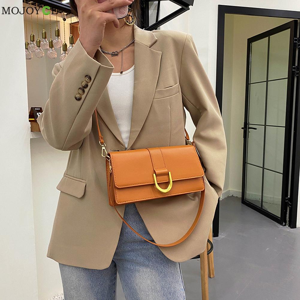 Fashion Women PU Leather Shoulder Messenger Crossbody Bag Ladies Vintage Pure Color Flap Handbag Tote