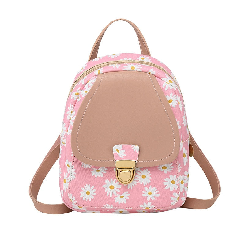 New Preppy Style Solid Women Kawaii Rucksack Simple Daisy Print Ladies Travel Bag Student School Backpacks Mini Backpack