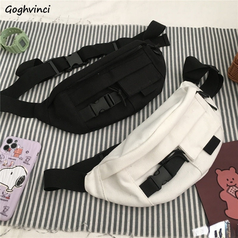 Women Waist Packs Simple All-match Ulzzang Unisex Fanny Pack Travel Outdoor Streetwear Korean Style Daily Casual Fashion Canvas