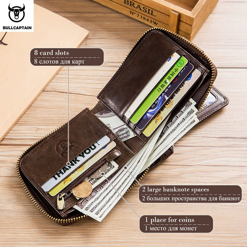 BULLCAPTAIN Brand men&#39;s Wallet Genuine Leather Purse Male Rfid Wallet Multifunction Storage Bag Coin Purse Wallet&#39;s Card Bags