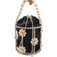 Boutique De FGG Pearl Top-Handle Women Bucklet Handbags Flower Evening Bags Ladies Metal Clutches Chain Shoulder Crossbody Bag