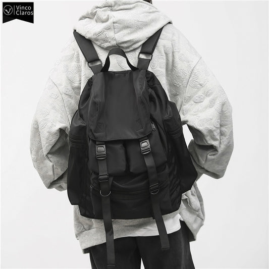 Solid Black Men&#39;s Backpacks Cool Streetwear Style Man Backpack Harajuku Large Capacity School Bags Waterproof Nylon Bags for Men