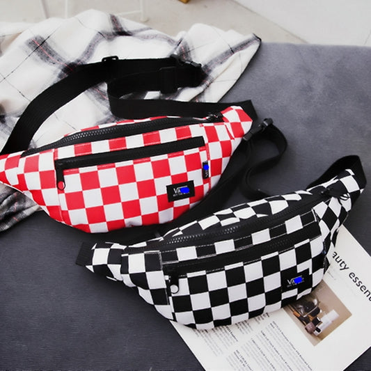 Fashion Women Waist Bag Belt Bags Trend Plaid Chest Packs Banana Bag Canvas Hip Hop Package Bum Pack Cell Phone Pocket Pack Tas