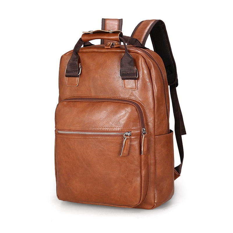 Men Backpack PU Leather Bagpack Large laptop Backpacks Male Mochilas Casual Schoolbag For Teenagers Boys Brown Black