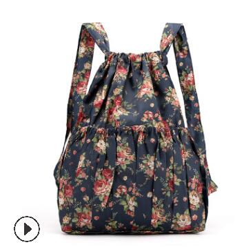 1pcs/lot Fashion Vinatge Drawstring Backpacks Women Large Capacity Flower Ethnic Style Waterproof Nylon Backpack