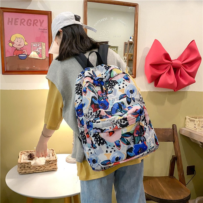 School Backpacks Fashion Graffiti Printing Women&#39;s Backpack Casual College Student School Bags for Girl Teenage Female Schoolbag